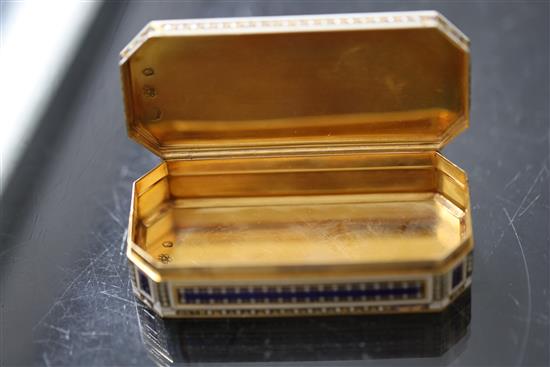 A good late 18th century French gold, guilloche enamel and simulated pearl snuff box by Auguste-Auguste Heguin, Paris